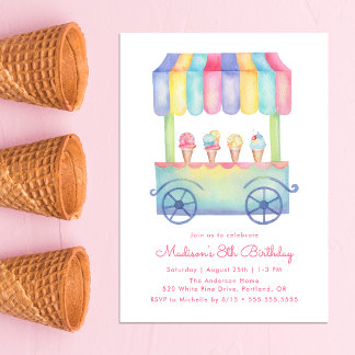 Watercolor Ice Creme Truck Geburtstagsparty Einladung