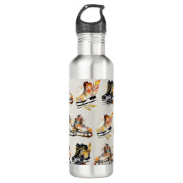 Watercolor Ice Skates with Autumn Leaves Pattern   Edelstahlflasche