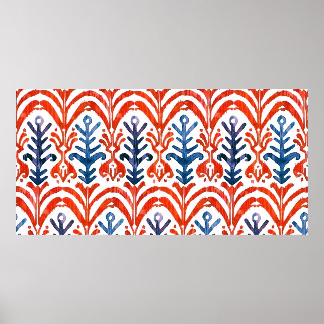 Watercolor Ikat seamless pattern. Blumendeorative Poster (Vorne)
