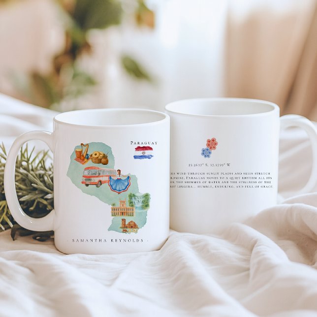 Watercolor Illustrated Map Paraguay | Monogram Kaffeetasse (Von Creator hochgeladen)