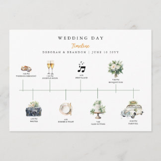 Watercolor Illustrated Wedding day Timeline  Programm