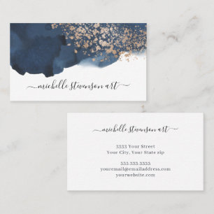 Watercolor Indigo Blue und Gold Abstraktes Script  Visitenkarte