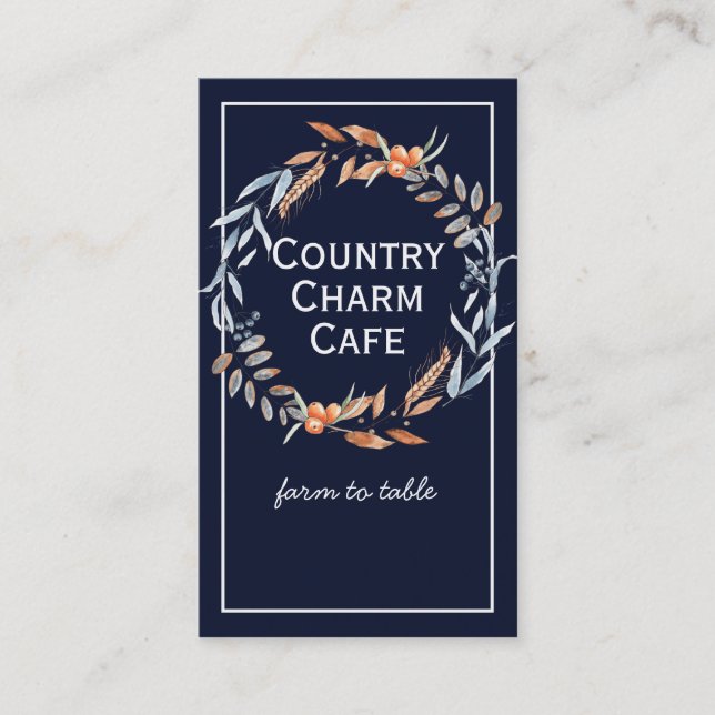 Watercolor Indigo Blue Wreath Business Card Visitenkarte (Vorderseite)