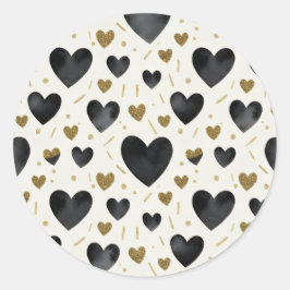 Watercolor Ink & Gold Glitter Heart Pattern Runder Aufkleber