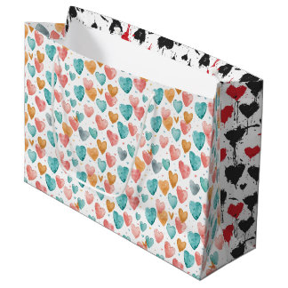 Watercolor & Ink Hearts Große Geschenktasche Geschenktüte