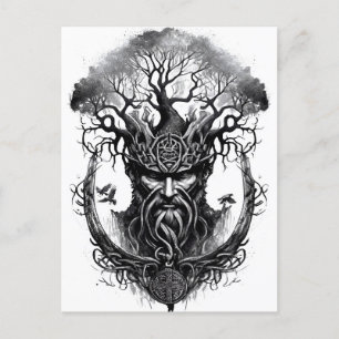 Watercolor ink of northern mythology Yggdrasil Postkarte