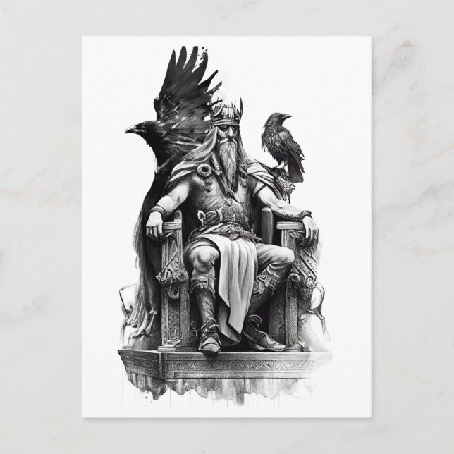 Watercolor ink pencil of norther god Odin Postkarte (Vorderseite)