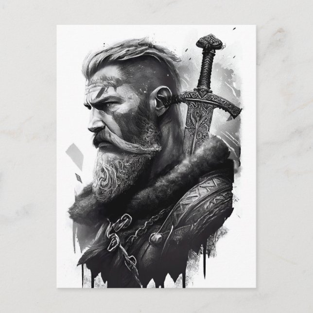 Watercolor ink pencil of Viking warrioir Postkarte (Vorderseite)