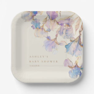 Watercolor Iris Baby Dusche Pappteller