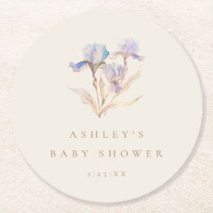 Watercolor Iris Baby Dusche Runder Pappuntersetzer