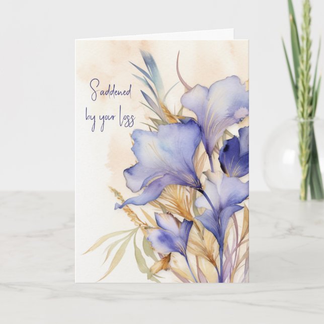 Watercolor Iris Bouquet Beileid Karte (Vorderseite)