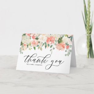 Watercolor Ivory Peach Peony and Hydrangea Wedding Dankeskarte