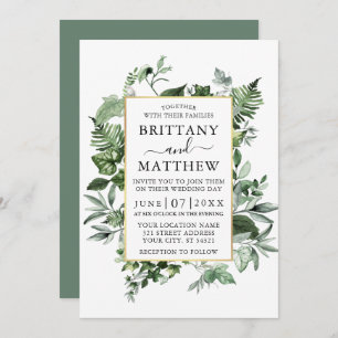 Watercolor Ivy Ferns Sage Green Gold Hochzeit Einladung