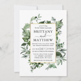 Watercolor Ivy Ferns Sage Greenerity Gold Wedding Einladung