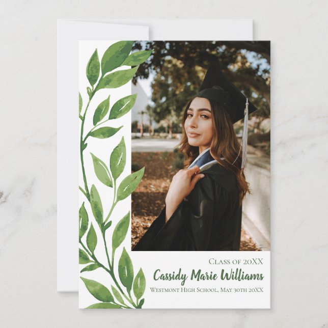 Watercolor Ivy Green Plant Graduation Announcement Einladung (Vorderseite)