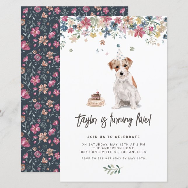 Watercolor Jack Russell Dog Birthday Invitation (Vorne/Hinten)