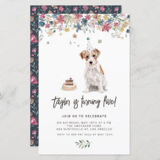 Watercolor Jack Russell Dog Birthday Invitation