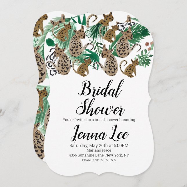 Watercolor Jaguar Jungle Safari Cheetah Cat Einladung (Vorne/Hinten)