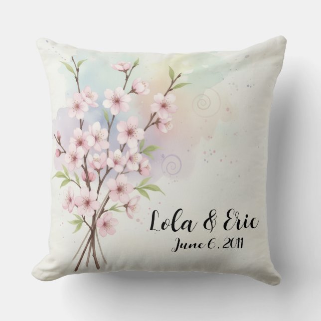 Watercolor Japanese Cherry Blossom Throw Pillow Kissen (Vorderseite)