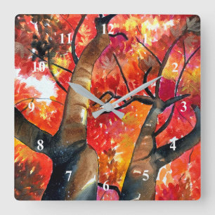 Watercolor Japanese maple tree Quadratische Wanduhr