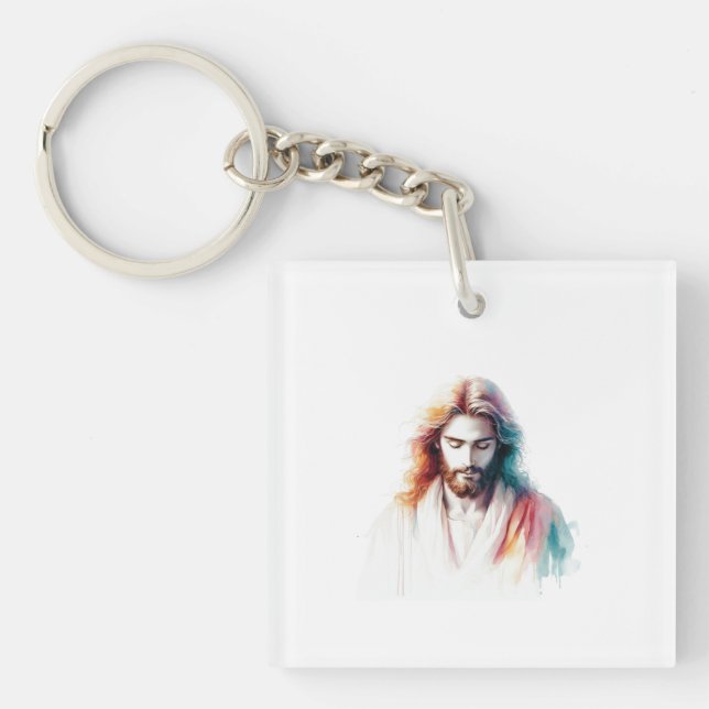 Watercolor Jesus Christ Portrait - Serene & Spirit Schlüsselanhänger (Vorderseite)