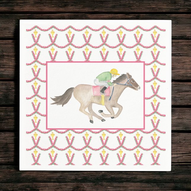 Watercolor Jockey Derby Party Horse Racing Roses Serviette (Von Creator hochgeladen)