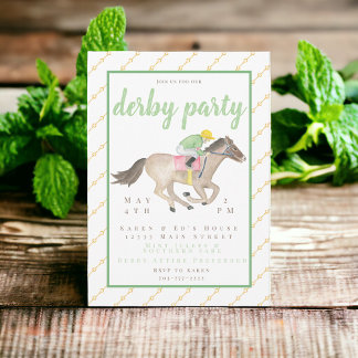 Watercolor Jockey Derby Party Race Gold Einladung