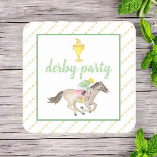 Watercolor Jockey Derby Party Race Gold Rechteckiger Pappuntersetzer