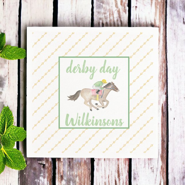 Watercolor Jockey Derby Party Race Gold Serviette (Von Creator hochgeladen)
