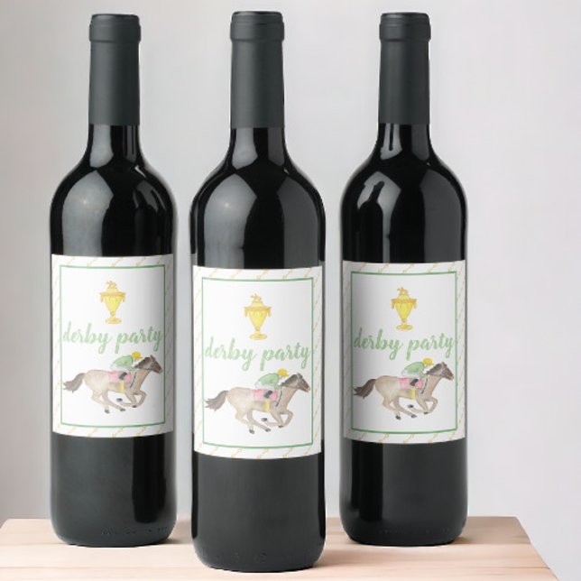 Watercolor Jockey Derby Party Race Gold Weinetikett (Von Creator hochgeladen)