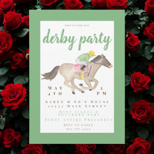 Watercolor Jockey Derby Party Race Green Einladung