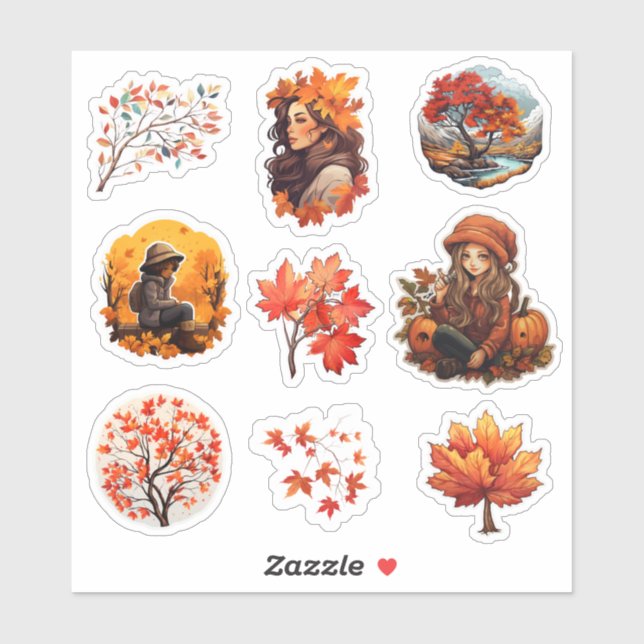 Watercolor Journal Fall Mädchen Scrapbook stationä Aufkleber (Blatt)