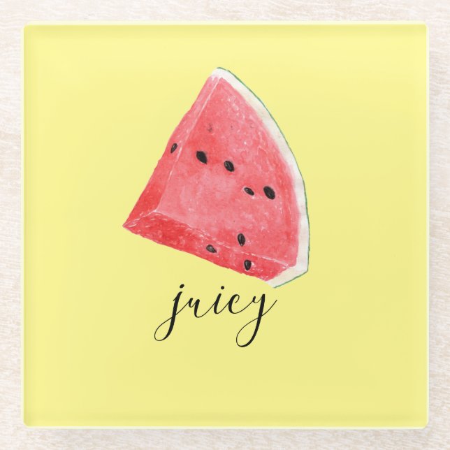 Watercolor Juicy Watermelon Wedge Glasuntersetzer (Vorderseite)