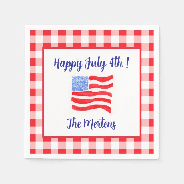 Watercolor July 4th Flag Red White Check Serviette (Vorderseite)