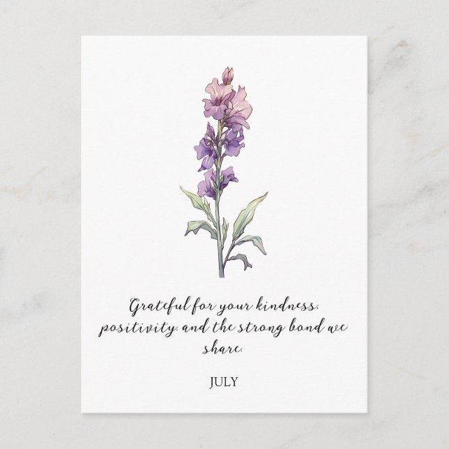 WATERCOLOR JULY LARKSPUR BIRTH FLOWER  POSTKARTE (Vorderseite)