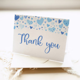 Watercolor Junge Blaue Herzen Valentins Schatz Dankeskarte