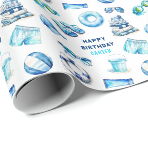 Watercolor-Jungen-Poolparty-Sommer Geschenkpapier