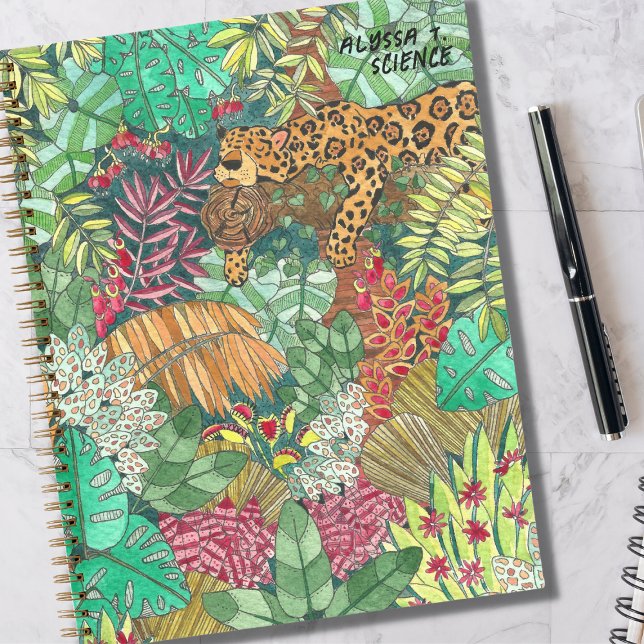 Watercolor Jungle Back-to-School Notebook Notizbuch (Personalized Back to School Notebook with Original Artwork)