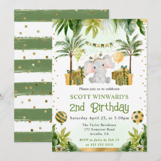 Watercolor Jungle Elephant Kindergeburtstag Einladung