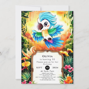 Watercolor Jungle Parrot Birthday Einladung