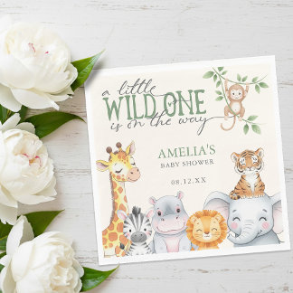 Watercolor Jungle Safari Animals Baby Shower Serviette