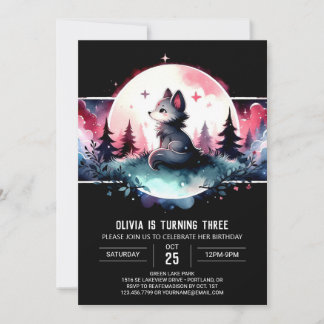 Watercolor Jungle Wolf Geburtstag Einladung