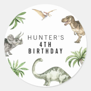 Watercolor Jurassic Dinosaur Birthday Gevor Runder Aufkleber