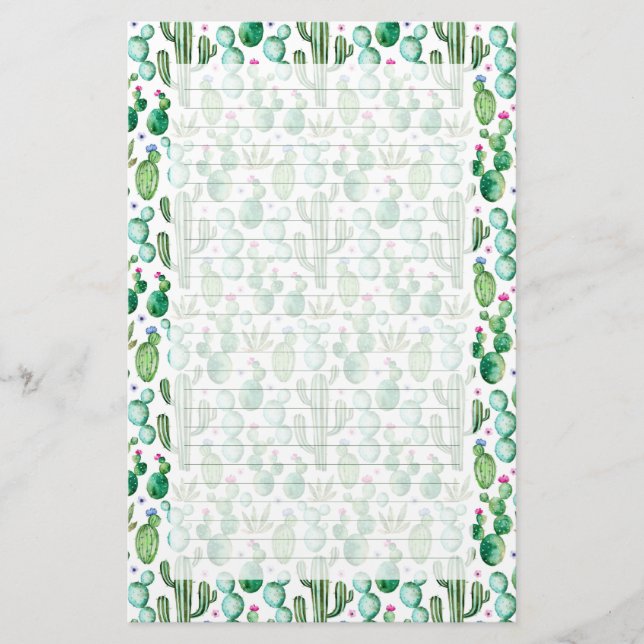Watercolor-Kaktus-Pflanzen-Muster Briefpapier (Vorderseite)