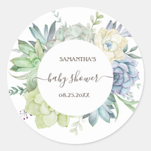 Watercolor-Kaktus-Sukkulenten-Baby-Party Runder Aufkleber