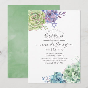 Watercolor-Kaktus-Sukkulenten Bat Mitzvah Einladung