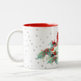 Watercolor-Kardinal auf Niederlassungs-silbernen Zweifarbige Tasse