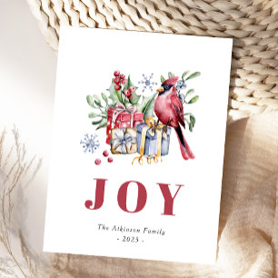 Watercolor Kardinal Bird Niedliche Weihnachtskarte Feiertagspostkarte