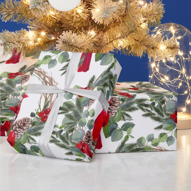 Watercolor Kardinal Holly Berries Weihnachten Geschenkpapier (Feiertage)