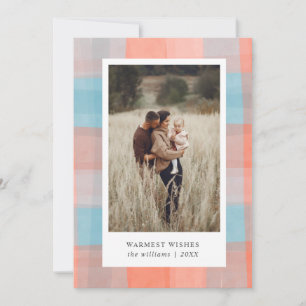 Watercolor Karo   Koralle grau Hellblau Foto  Feiertagskarte